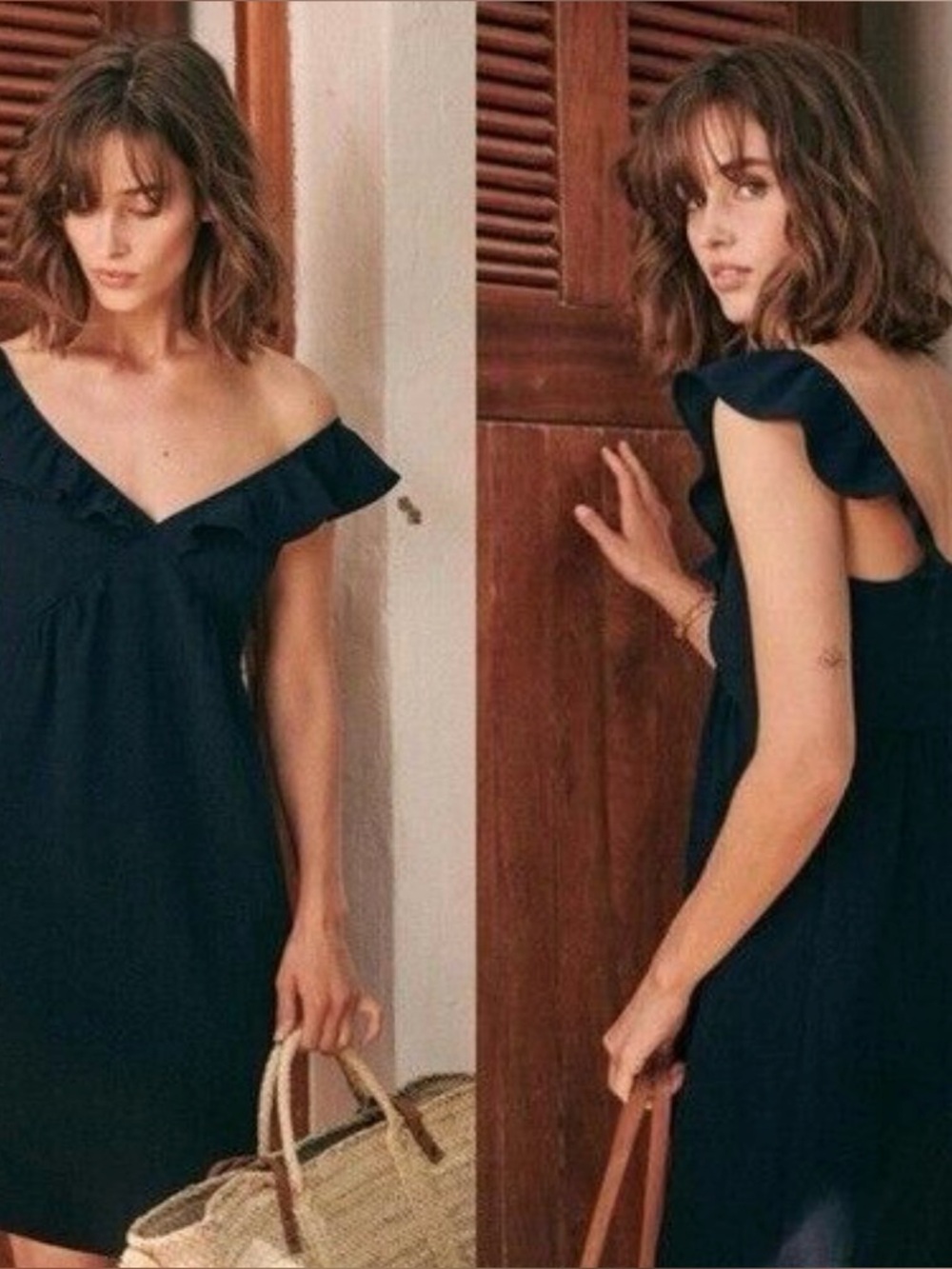 Sezane Olymea Dress Navy Blue Size 36 French / US 4 V-Neck Ruffle Minimalist